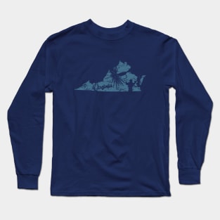 Virginia Vintage Distressed Fly Fishing State Map Long Sleeve T-Shirt